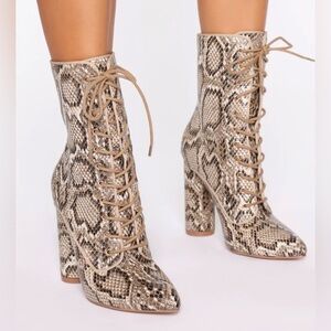 Fashion Nova Brown Snakeskin Heeled Boots